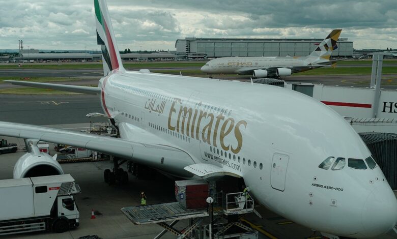 Emirates plane at terminal