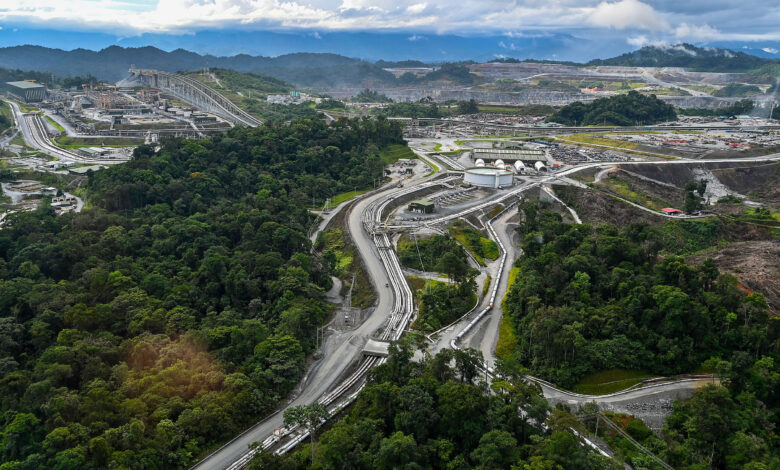 An aerial view of Cobre Panama mine in Donoso, province of Colon, 120 km west of Panama City, on Dec. 6, 2022. The open-pit copper mine is the largest in Central America. Credit: Luis Acosta/AFP via Getty Images